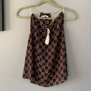 Le Sample Halter Tank Black Patterned